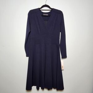 Mes Amies Boutique Navy Blue Long Sleeve Chiffon Midi Dress Size 10 NWT